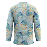 Pastel Cyan Tropical Hawaii Hockey Jersey Seamless Monstera Plumeria Hawaiian Pattern - Polynesian Pride