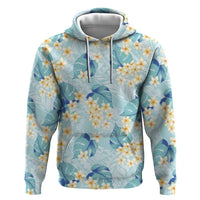 Pastel Cyan Tropical Hawaii Hoodie Seamless Monstera Plumeria Hawaiian Pattern - Polynesian Pride