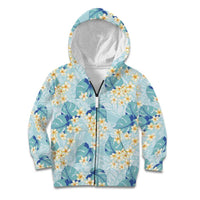Pastel Cyan Tropical Hawaii Kid Hoodie Seamless Monstera Plumeria Hawaiian Pattern - Polynesian Pride