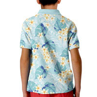 Pastel Cyan Tropical Hawaii Kid Polo Shirt Seamless Monstera Plumeria Hawaiian Pattern - Polynesian Pride