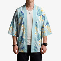Pastel Cyan Tropical Hawaii Kimono Seamless Monstera Plumeria Hawaiian Pattern LT14 - Polynesian Pride