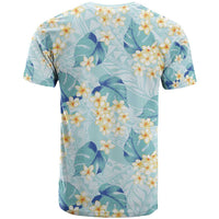 Pastel Cyan Tropical Hawaii T Shirt Seamless Monstera Plumeria Hawaiian Pattern - Polynesian Pride