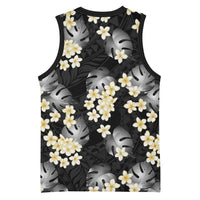 Black Tropical Hawaii Basketball Jersey Seamless Monstera Plumeria Hawaiian Pattern LT14 - Polynesian Pride