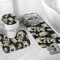 Black Tropical Hawaii Bathroom Set Seamless Monstera Plumeria Hawaiian Pattern - Polynesian Pride