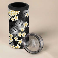 Black Tropical Hawaii 4 in 1 Can Cooler Tumbler Seamless Monstera Plumeria Hawaiian Pattern - Polynesian Pride