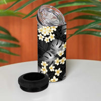 Black Tropical Hawaii 4 in 1 Can Cooler Tumbler Seamless Monstera Plumeria Hawaiian Pattern - Polynesian Pride