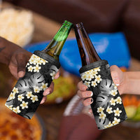 Black Tropical Hawaii 4 in 1 Can Cooler Tumbler Seamless Monstera Plumeria Hawaiian Pattern - Polynesian Pride