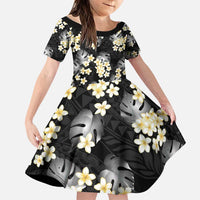 Black Tropical Hawaii Family Matching Puletasi and Hawaiian Shirt Seamless Monstera Plumeria Hawaiian Pattern LT14 Daughter's Dress Black - Polynesian Pride