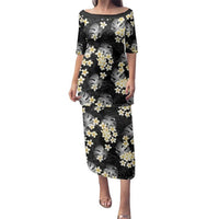 Black Tropical Hawaii Family Matching Puletasi and Hawaiian Shirt Seamless Monstera Plumeria Hawaiian Pattern LT14 Mom's Dress Black - Polynesian Pride