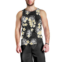 Black Tropical Hawaii Men Tank Top Seamless Monstera Plumeria Hawaiian Pattern - Polynesian Pride