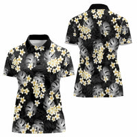 Black Tropical Hawaii Women Polo Shirt Seamless Monstera Plumeria Hawaiian Pattern - Polynesian Pride