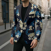 Blue Tropical Hawaii Blazer Seamless Monstera Plumeria Hawaiian Pattern - Polynesian Pride