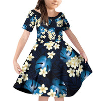 Blue Tropical Hawaii Family Matching Off Shoulder Short Dress and Hawaiian Shirt Seamless Monstera Plumeria Hawaiian Pattern - Polynesian Pride