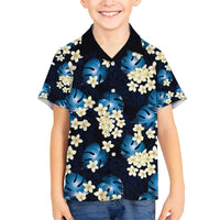 Blue Tropical Hawaii Family Matching Puletasi and Hawaiian Shirt Seamless Monstera Plumeria Hawaiian Pattern LT14 Son's Shirt Blue - Polynesian Pride