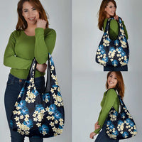 Blue Tropical Hawaii Grocery Bag Seamless Monstera Plumeria Hawaiian Pattern - Polynesian Pride