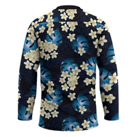 Blue Tropical Hawaii Hockey Jersey Seamless Monstera Plumeria Hawaiian Pattern LT14 - Polynesian Pride