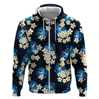 Blue Tropical Hawaii Hoodie Seamless Monstera Plumeria Hawaiian Pattern - Polynesian Pride