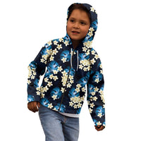 Blue Tropical Hawaii Kid Hoodie Seamless Monstera Plumeria Hawaiian Pattern - Polynesian Pride