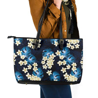 Blue Tropical Hawaii Leather Tote Bag Seamless Monstera Plumeria Hawaiian Pattern LT14 - Polynesian Pride