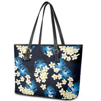 Blue Tropical Hawaii Leather Tote Bag Seamless Monstera Plumeria Hawaiian Pattern LT14 - Polynesian Pride
