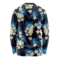 Blue Tropical Hawaii Long Sleeve Shirt Seamless Monstera Plumeria Hawaiian Pattern LT14 - Polynesian Pride