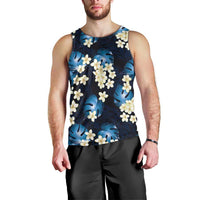 Blue Tropical Hawaii Men Tank Top Seamless Monstera Plumeria Hawaiian Pattern - Polynesian Pride