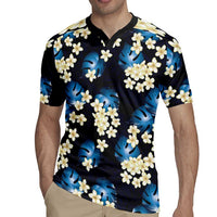 Blue Tropical Hawaii Rugby Jersey Seamless Monstera Plumeria Hawaiian Pattern - Polynesian Pride
