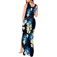 Blue Tropical Hawaii Tank Maxi Dress Seamless Monstera Plumeria Hawaiian Pattern - Polynesian Pride