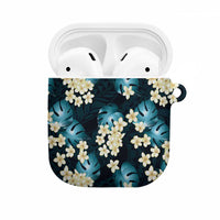 Dark Cyan Tropical Hawaii AirPods Case Seamless Monstera Plumeria Hawaiian Pattern - Polynesian Pride