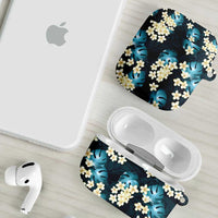 Dark Cyan Tropical Hawaii AirPods Case Seamless Monstera Plumeria Hawaiian Pattern - Polynesian Pride