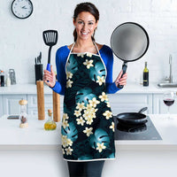 Dark Cyan Tropical Hawaii Apron Seamless Monstera Plumeria Hawaiian Pattern - Polynesian Pride