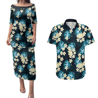 Dark Cyan Tropical Hawaii Couples Matching Puletasi and Hawaiian Shirt Seamless Monstera Plumeria Hawaiian Pattern LT14 Dark Cyan - Polynesian Pride
