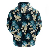 Dark Cyan Tropical Hawaii Hoodie Seamless Monstera Plumeria Hawaiian Pattern - Polynesian Pride