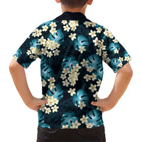 Dark Cyan Tropical Hawaii Kid Hawaiian Shirt Seamless Monstera Plumeria Hawaiian Pattern - Polynesian Pride