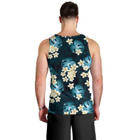 Dark Cyan Tropical Hawaii Men Tank Top Seamless Monstera Plumeria Hawaiian Pattern - Polynesian Pride