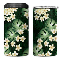 Green Tropical Hawaii 4 in 1 Can Cooler Tumbler Seamless Monstera Plumeria Hawaiian Pattern - Polynesian Pride