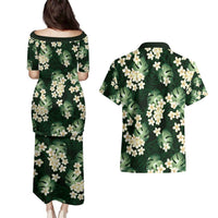 Green Tropical Hawaii Couples Matching Puletasi and Hawaiian Shirt Seamless Monstera Plumeria Hawaiian Pattern LT14 - Polynesian Pride