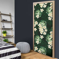 Green Tropical Hawaii Door Cover Seamless Monstera Plumeria Hawaiian Pattern - Polynesian Pride