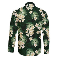 Green Tropical Hawaii Family Matching Off Shoulder Short Dress and Hawaiian Shirt Seamless Monstera Plumeria Hawaiian Pattern - Polynesian Pride