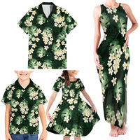 Green Tropical Hawaii Family Matching Tank Maxi Dress and Hawaiian Shirt Seamless Monstera Plumeria Hawaiian Pattern - Polynesian Pride