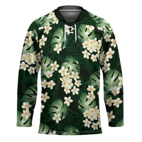Green Tropical Hawaii Hockey Jersey Seamless Monstera Plumeria Hawaiian Pattern LT14 Unisex Green - Polynesian Pride