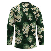 Green Tropical Hawaii Hockey Jersey Seamless Monstera Plumeria Hawaiian Pattern LT14 - Polynesian Pride