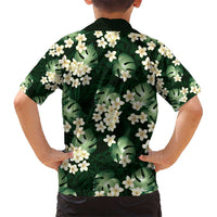 Green Tropical Hawaii Kid Hawaiian Shirt Seamless Monstera Plumeria Hawaiian Pattern - Polynesian Pride