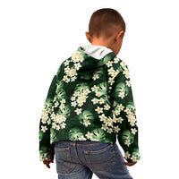 Green Tropical Hawaii Kid Hoodie Seamless Monstera Plumeria Hawaiian Pattern - Polynesian Pride