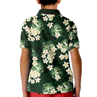 Green Tropical Hawaii Kid Polo Shirt Seamless Monstera Plumeria Hawaiian Pattern - Polynesian Pride