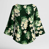 Green Tropical Hawaii Kimono Sleeve Blouse Seamless Monstera Plumeria Hawaiian Pattern - Polynesian Pride