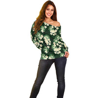 Green Tropical Hawaii Off Shoulder Sweater Seamless Monstera Plumeria Hawaiian Pattern LT14 - Polynesian Pride