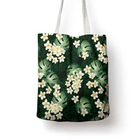Green Tropical Hawaii Tote Bag Seamless Monstera Plumeria Hawaiian Pattern - Polynesian Pride