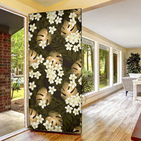 Gold Tropical Hawaii Door Cover Seamless Monstera Plumeria Hawaiian Pattern - Polynesian Pride