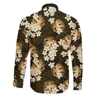 Gold Tropical Hawaii Family Matching Long Sleeve Bodycon Dress and Hawaiian Shirt Seamless Monstera Plumeria Hawaiian Pattern - Polynesian Pride